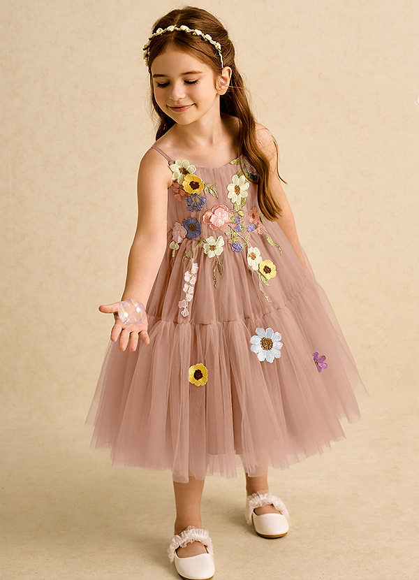 Azazie Osea Sukienki dla dziewczynek sypiących kwiaty Suknia balowa Pofałdowany Tiul Długość do kolan Sukienka image1