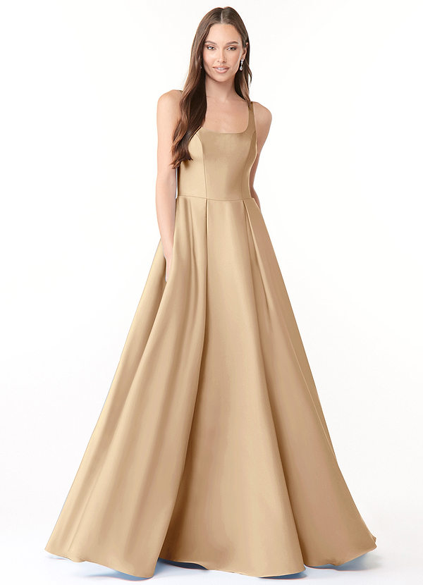 Azazie Neve Abiti da Damigella Abito Principessa in Raso Elasticizzato Con Tasche Champagne image1