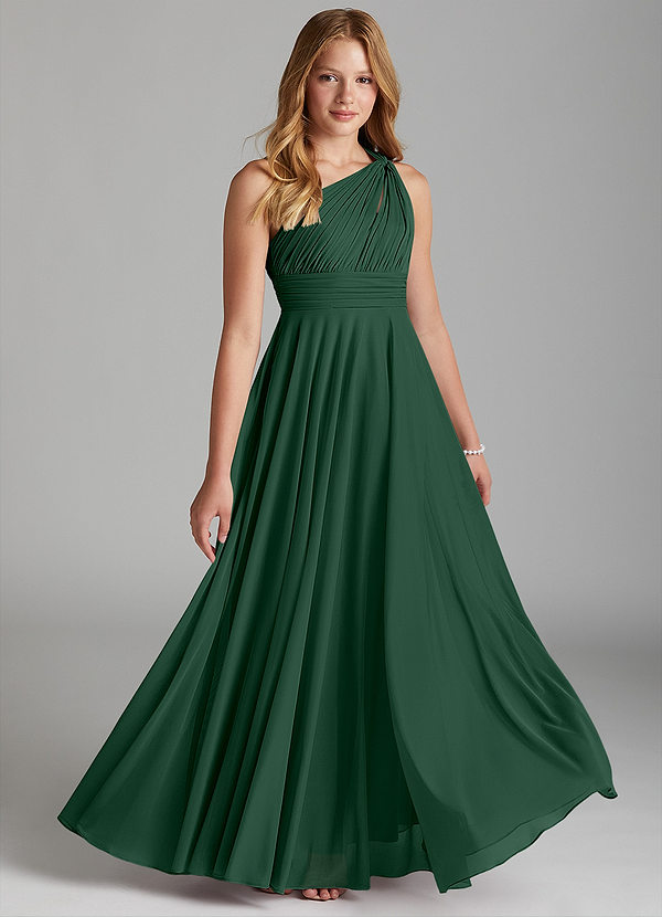 Azazie Charlize Junior A-Linie Gittergewebe Kleid Dunkelgrün image1