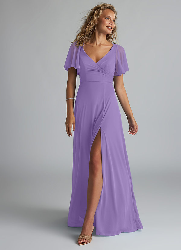 Azazie Induh Bridesmaid Dresses Tahiti A-Line Flutter V-neck Mesh Dress image1