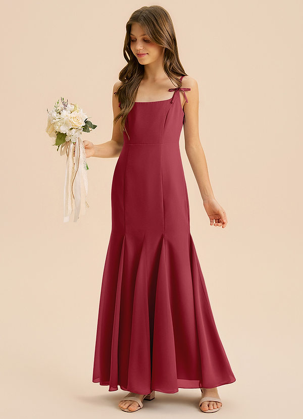 Azazie Evey Junior Abito Sirena in Chiffon Plissettato Melograno image1