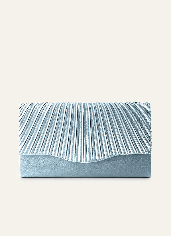 front Matching Color Pleated Metallic Satin Envelope Clutch