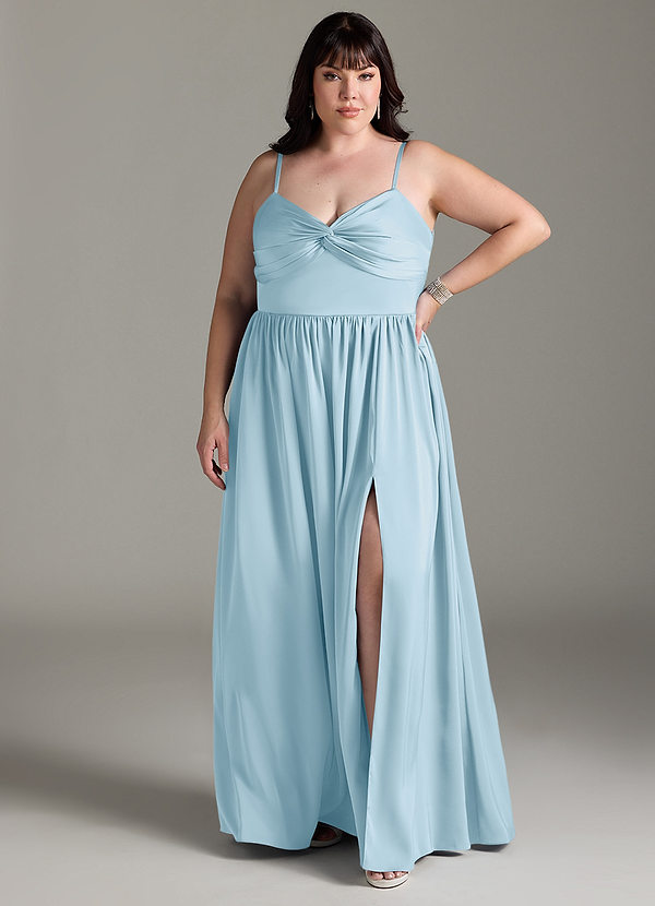 Azazie Zeya Bridesmaid Dresses Sky Blue A-Line Pleated Stretch Satin Dress image1