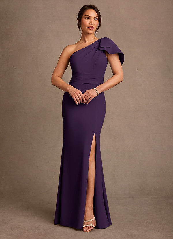 Azazie Haddie Mother of the Brides Dresses Plum Sheath One Shoulder Stretch Crepe Dress image1