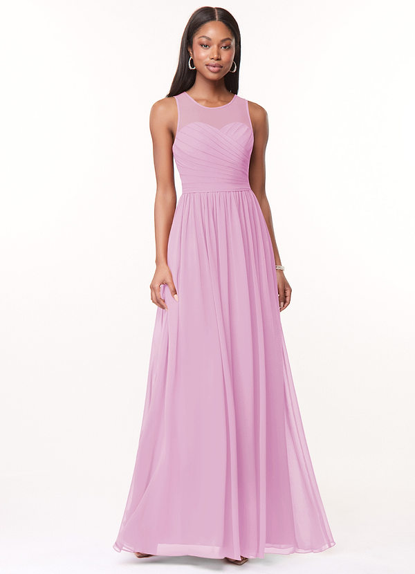 Azazie Nina Bridesmaid Dresses Candy Pink A-Line Pleated Chiffon Dress image1