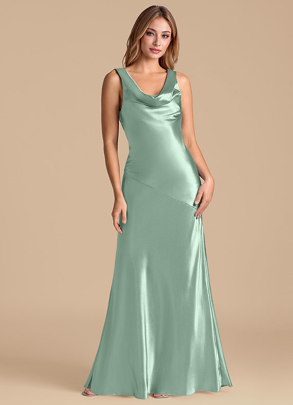 Azazie Rylina Bridesmaid Dresses Agave Mermaid Metallic Satin Dress image1