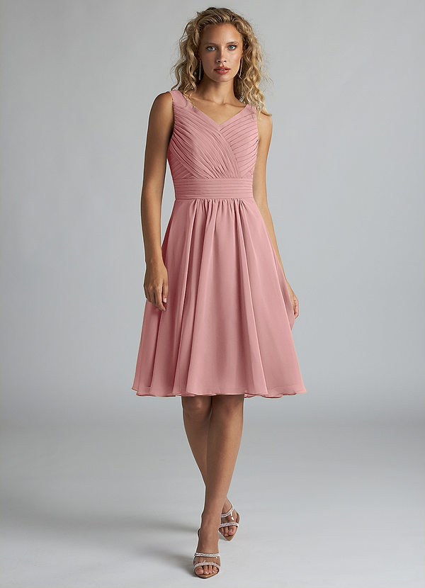 Azazie Grace Brautjungfernkleider A-Linie Plissee Chiffon Kleid Altrosa image1
