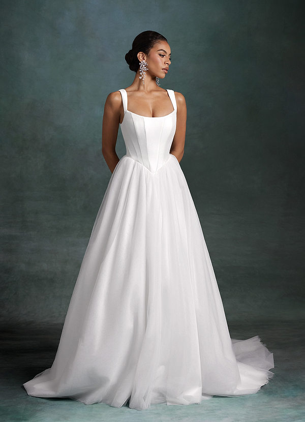 Azazie Jasmine Vestidos de novia Vestido Diamante Blanco de Mikado elástico de Corte Princesa image1