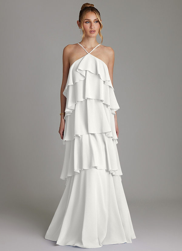 Azazie Deena Vestidos de Dama de Honor Vestido Branco de Chiffon de Linha A com Franzido image1