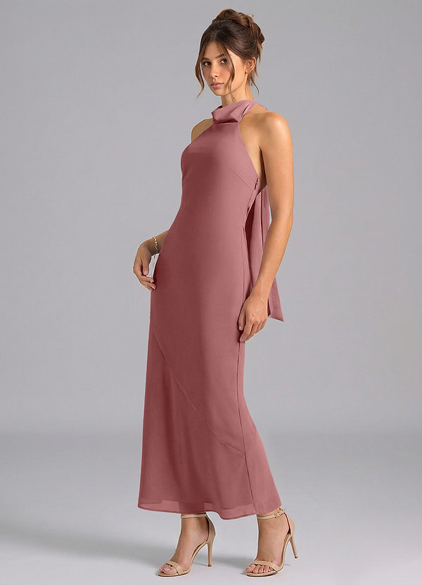Azazie Velli Bridesmaid Dresses Desert Rose Mermaid High Neck Chiffon Dress image1
