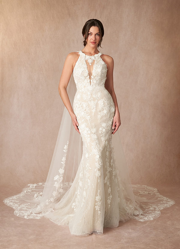 Azazie Hemera Wedding Dresses Ball-Gown Detachable Train Lace Cathedral Train Dress image1