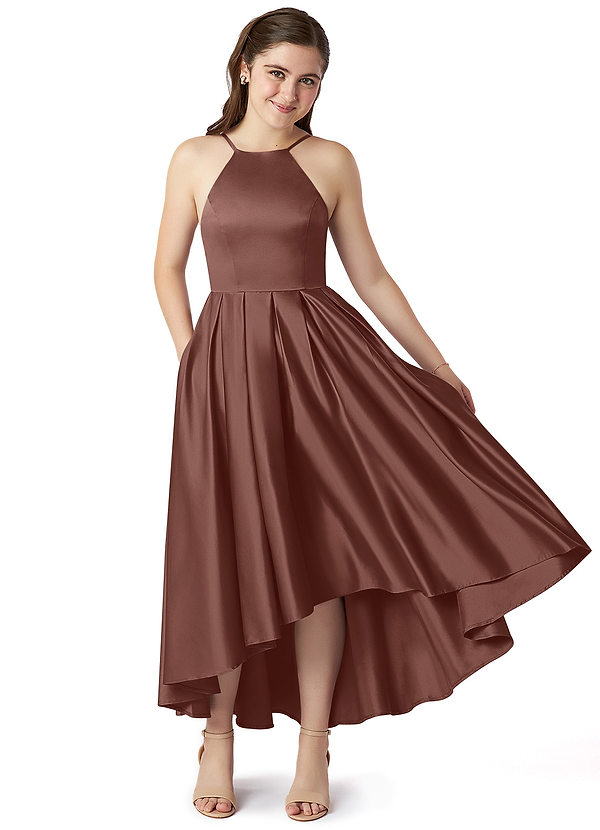 Azazie Jemima Junior A-Linie mit Taschen Stretch-Satin Kleid Espresso image1