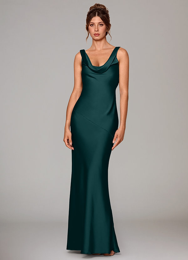 Azazie Rylina Bridesmaid Dresses Pine Mermaid Stretch Satin Dress image1