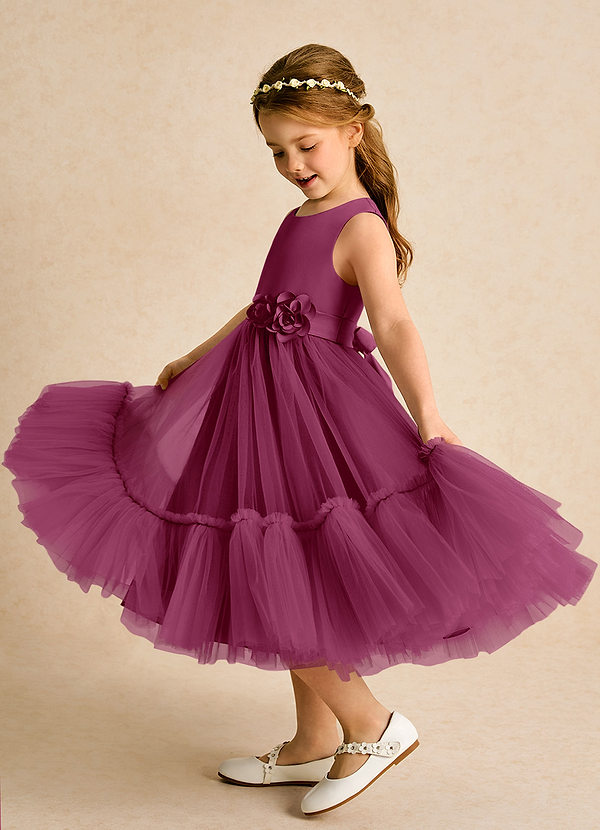 Azazie Miracle Flower Girl Dresses Mulberry A-Line Bow Matte Satin Dress image1
