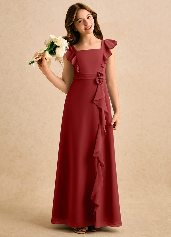 Azazie Soso Girls Formal Sukienki dla dziewczynek sypiących kwiaty Linia A Pofałdowany Szyfon Długość podłogi Sukienka image1