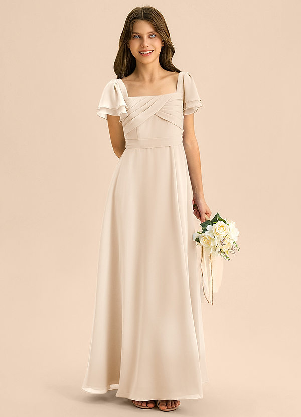 Azazie Azey Junior Robe Trapèze en Mousseline de soie Rayé Albâtre Blanc image1