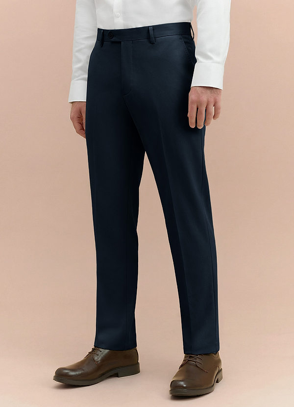 front Vincent Navy Blue Structured High Stretch Dress Pants