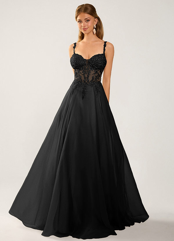 Persefen Schwarz Spitzen-Tüll-Abendkleid image1