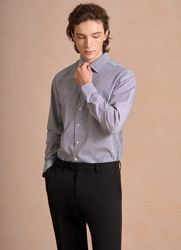 front Aiden White Classic Blue 100% Cotton Non-Iron Striped Dress Shirt