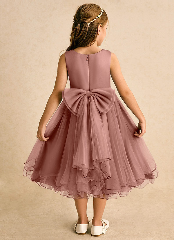 Azazie Lass Vestidos de Niña de Flores Vestido de Rosa De Cedro de Tul de Corte En A con Lazo image1