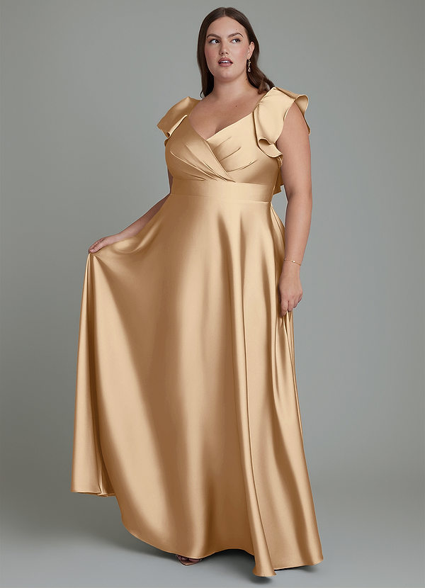 Leilani Bridesmaid Dresses Champagne A-Line Ruched Stretch Satin Dress image1