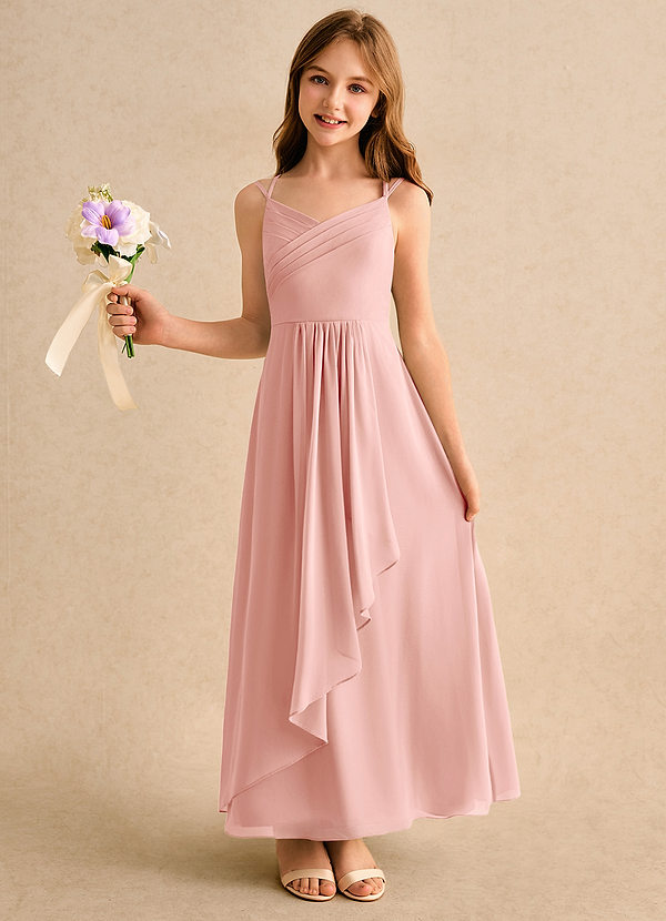 Azazie Zaida Girls Formal 플라워 걸 드레스 A라인 주름진 쉬폰 발목 길이 드레스 image1