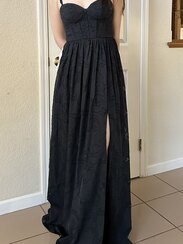 flowy maxi dress with split Designer Red Dress | Deep Plunge Neckline Dress