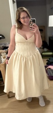 Arwen Cream Dropped Waist Midi Dress | Azazie IE