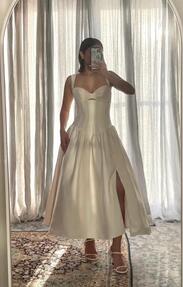 Arwen Cream Dropped Waist Midi Dress | Azazie IE