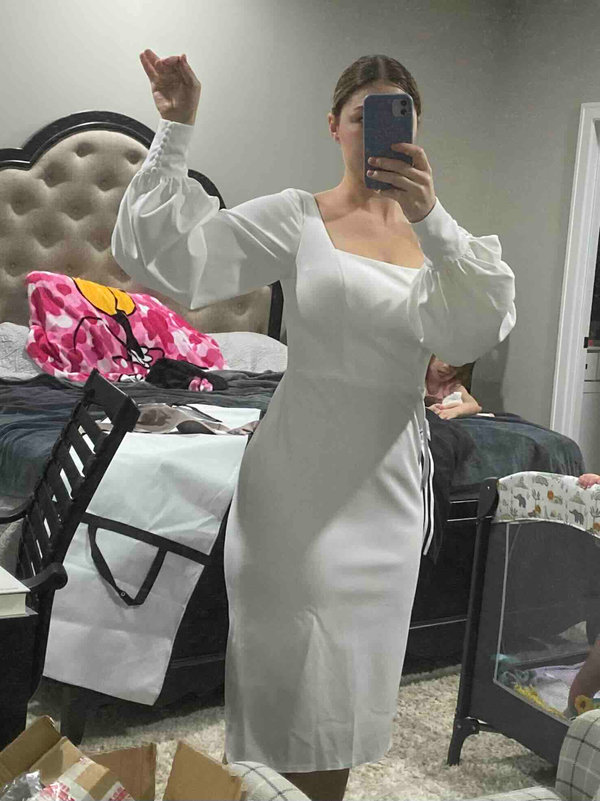 Azazie Opal Diamond White Sheath Square Neckline Stretch