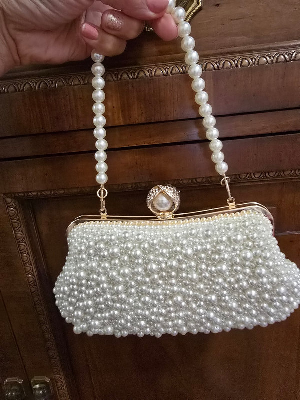 White Cream Pearl Hand Embellished Evening Clutch Bag Azazie AU