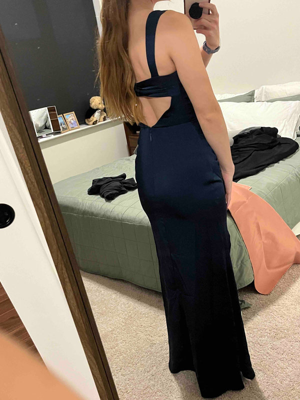 Vivianna Navy and Multi Floral Neckline Maxi Dress | Azazie