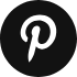 a white pinterest logo in a black circle on a white background.