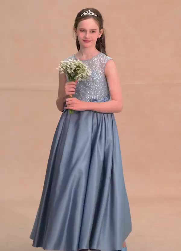 Azazie Candy Girl Jurken voor bloemenmeisjes Baljurk Jurk van Mat Satijn Boog Ivoor image1