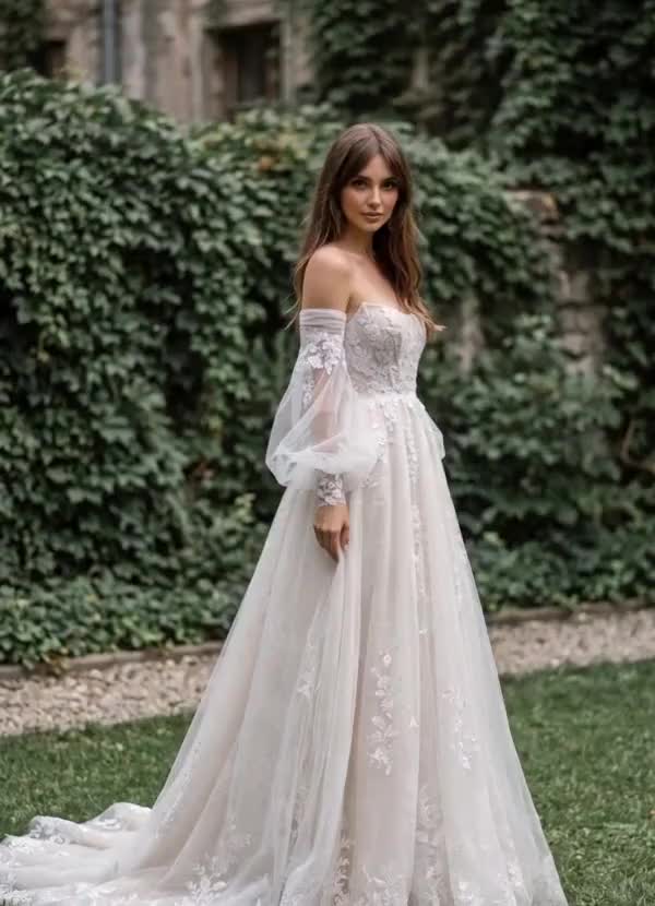 Azazie Elowyn Abiti Prova a Casa Abito Principessa in Pizzo Senza Spalline Bianco Diamante image1