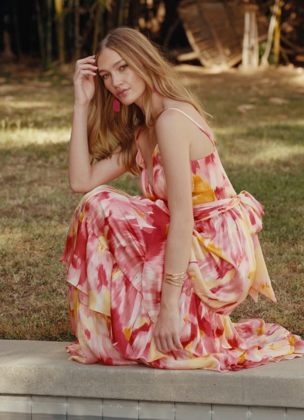 Lela Pink Sunset Print Maxi Dress | Azazie