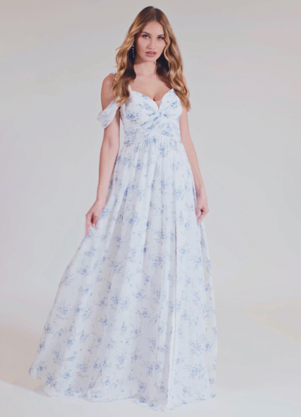 Azazie Lianne Blue And White Ditsy Floral Bridesmaid Dresses