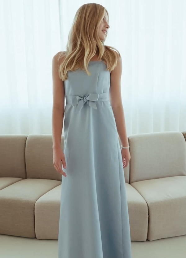 Azazie Anina Junior White Alabaster A-Line Bow Matte Satin Dress image1