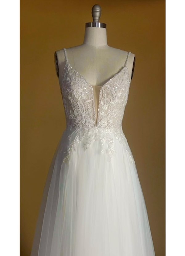 Azazie Celandine Wedding Dresses A-Line V-Neck Sequins Tulle Chapel Train Dress image1