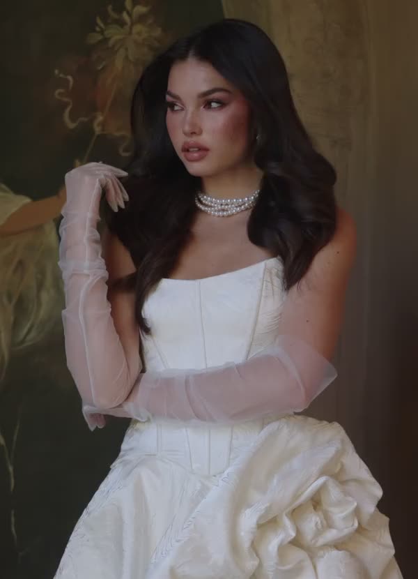 Azazie Kloe Wedding Dresses Diamond White Ball-Gown Strapless Floral Jacquard Dress image1