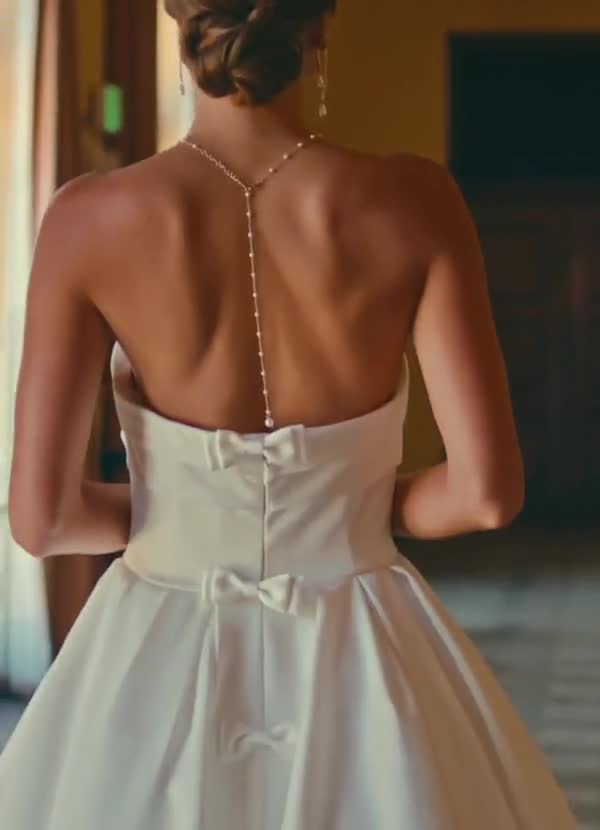 Azazie Desarae 집에서 입어보는 드레스 볼가운 스트랩리스 더블 페이스드 새틴 채플 트레인 드레스 image1