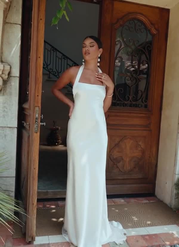 Azazie Marielle Wedding Dresses Antique White A-Line Charmeuse Dress image1