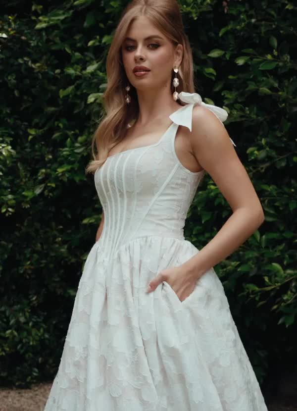 Azazie Rosalinda Wedding Dresses Diamond White Ball-Gown with Pockets Floral Burnout Dress image1