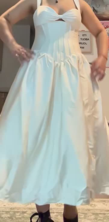 Arwen Cream Dropped Waist Midi Dress Ready to Ship | Azazie